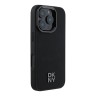 DKNY для iPhone 16 Pro чехол PU Plain leather Stack Metal logo Hard Black (MagSafe)
