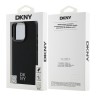 DKNY для iPhone 16 Pro чехол PU Plain leather Stack Metal logo Hard Black (MagSafe)