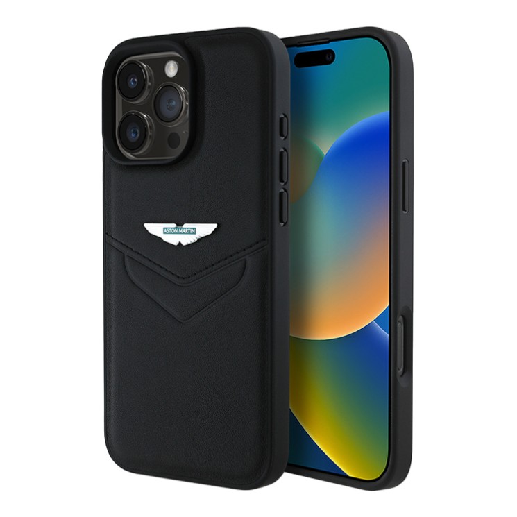 Aston Martin для iPhone 16 Pro Max чехол Leather Victory Design Hard Black