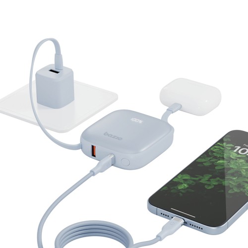 Energea АКБ Bazic GoPower Fusion, 10000 4in1 USB-C+A +USB-C/Lighning cables PD20W Display, Bubble