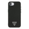Guess для iPhone 16e чехол PU Grained leather Triangle metal logo Black (MagSafe)