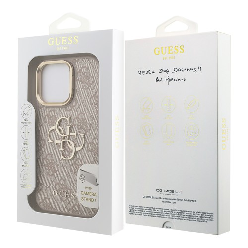 Guess для iPhone 15 Pro Max чехол PU 4G Big metal logo and Camera Stand Hard Pink