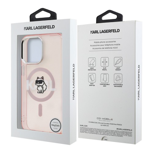 Karl Lagerfeld для iPhone 16 Pro чехол PC/TPU Sketch Choupette Pink (MagSafe)