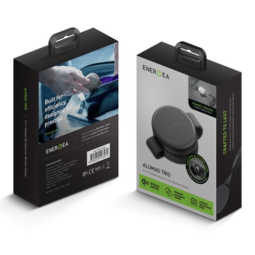 Energea Беспроводное СЗУ AluMag Trio, 3in1 Foldable Qi2 Aluminium Wireless MagSafe 22.5W Gunmetal