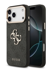 Guess для iPhone 17 Pro чехол PU 4G Big metal logo Gold camera Hard Black