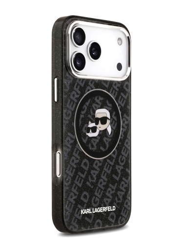 Karl Lagerfeld для iPhone 17 Pro Max чехол IML NFT Karl&Choup Head on logo Metal Cam Hard Black (MagSafe)