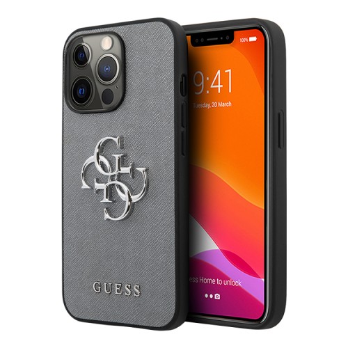 Чехол Guess PU Saffiano 4G Big metal logo Hard для iPhone 13 Pro, серый