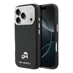 Karl Lagerfeld для iPhone 17 Pro Max чехол PU Saffiano FW NFT Karl&Choupette metal&Cam Black (MagSafe)