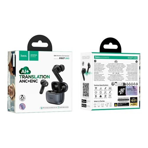 HOCO наушники TWS EQ27 Fun True wireless ANC+ENC smart AI translation (App) Midnight black