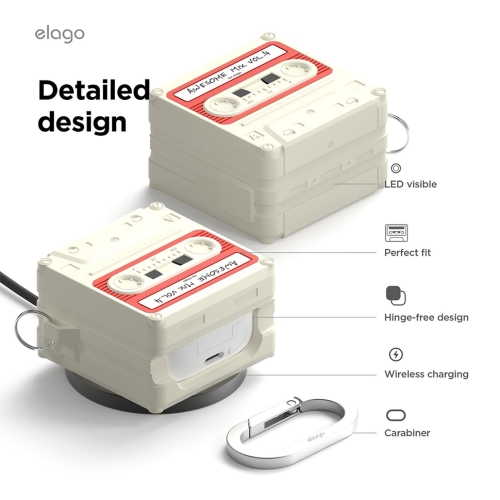 Elago для Galaxy Buds 4/4 Pro чехол Unique Cassette Hang case Classic White/Red