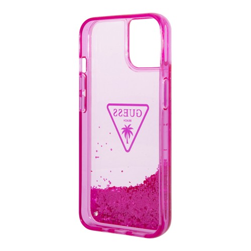 Чехол Guess Liquid glitter Triangle logo Hard Translucent для iPhone 14, фуксия