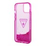 Чехол Guess Liquid glitter Triangle logo Hard Translucent для iPhone 14, фуксия