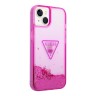 Чехол Guess Liquid glitter Triangle logo Hard Translucent для iPhone 14, фуксия