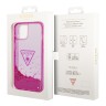 Чехол Guess Liquid glitter Triangle logo Hard Translucent для iPhone 14, фуксия