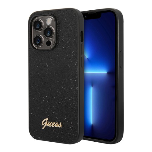 Чехол Guess Glitter flakes w Metal logo Hard для iPhone 14 Pro Max, черный