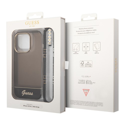 Чехол Guess Translucent Electoplated camera Hard +hand Strap для iPhone 14 Pro, черный
