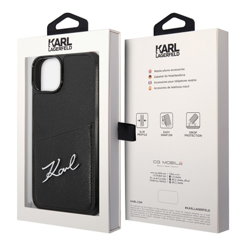 Чехол Lagerfeld PU with Cardslot Signature logo Hard для iPhone 14, черный