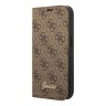 Чехол Guess PU 4G Script metal logo Booktype для iPhone 14 Pro, коричневый