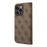 Чехол Guess PU 4G Script metal logo Booktype для iPhone 14 Pro, коричневый