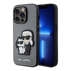 Чехол Lagerfeld PU Saffiano NFT Karl &amp; Choupette Hard для iPhone 14 Pro Max, серебристый