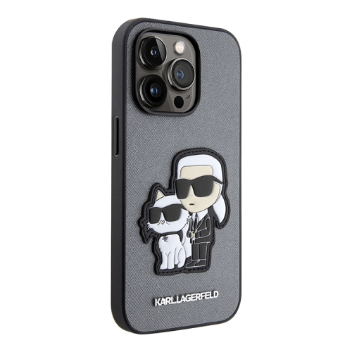 Чехол Lagerfeld PU Saffiano NFT Karl & Choupette Hard для iPhone 14 Pro Max, серебристый