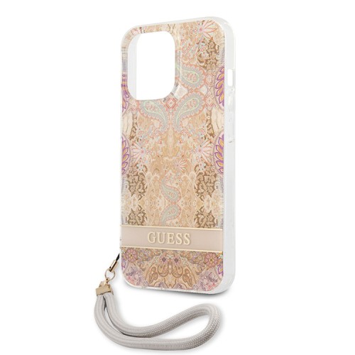 Чехол Guess Flower pattern Hard +Hand cord для iPhone 13 Pro, золотой