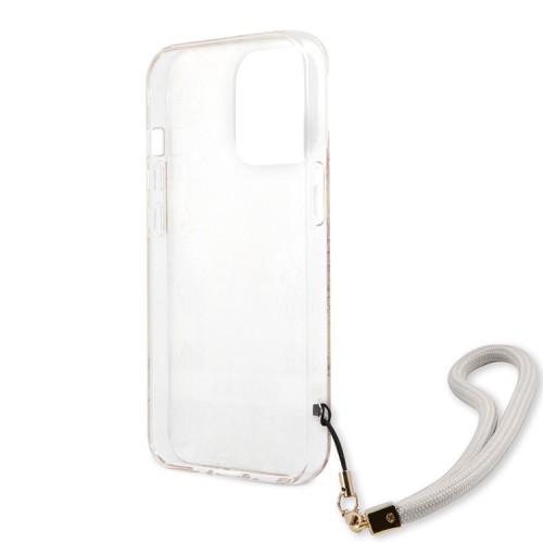 Чехол Guess Flower pattern Hard +Hand cord для iPhone 13 Pro, золотой