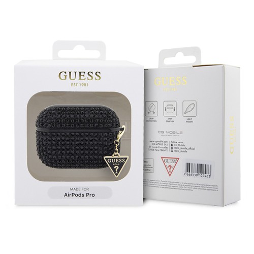 Чехол Guess Diamond Rhinestone with Triangle charm для Airpods Pro, черный