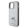 Lagerfeld для iPhone 15 Pro чехол Fixed glitters NFT Choupette Metal pin Hard Silver