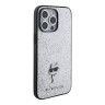 Lagerfeld для iPhone 15 Pro чехол Fixed glitters NFT Choupette Metal pin Hard Silver