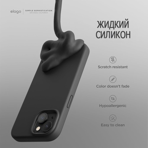Elago для iPhone 15 чехол Soft silicone (Liquid) Black