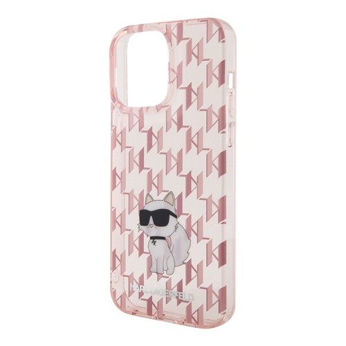 Karl Lagerfeld для iPhone 15 Pro чехол PC/TPU Monogram NFT Choupette Hard Pink