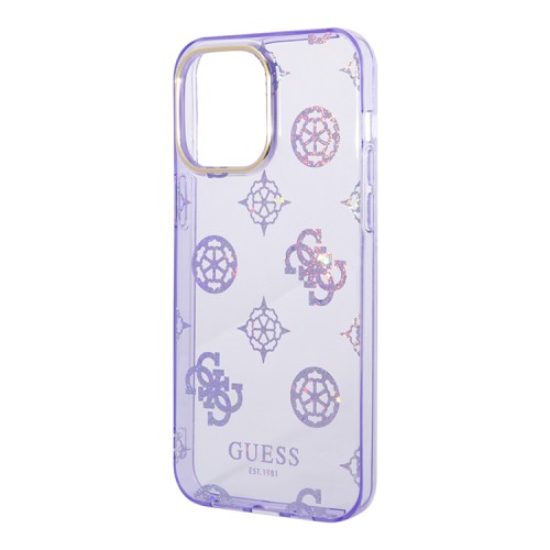 Guess для iPhone 14 Pro чехол PC/TPU Peony glitter Electroplated camera Hard Lilac