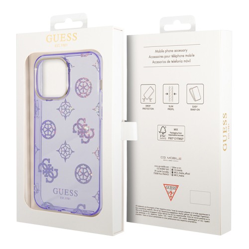 Guess для iPhone 14 Pro чехол PC/TPU Peony glitter Electroplated camera Hard Lilac