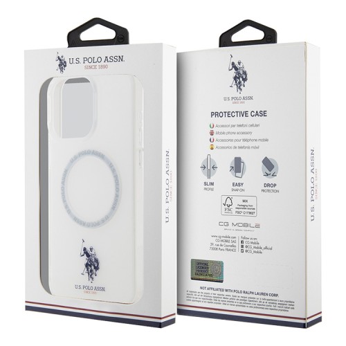 U.S. Polo для iPhone 15 Pro Max чехол PC/TPU Double Horse logo with Ring Hard White (MagSafe)
