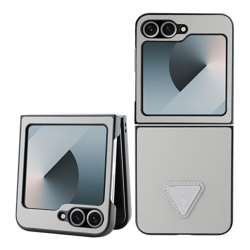 Guess для Galaxy Z Flip 6 чехол PU Grained leather Triangle metal logo Beige