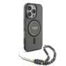 Guess для iPhone 16 Pro чехол PC/TPU Glitter (MagSafe) +ремешок из бисера, черный