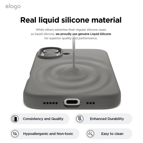 Elago для iPhone 16 чехол Soft silicone (Liquid) Medium Grey