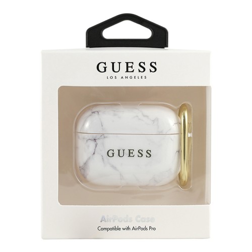 Чехол Guess Marble Effect с кольцом для Airpods Pro, белый