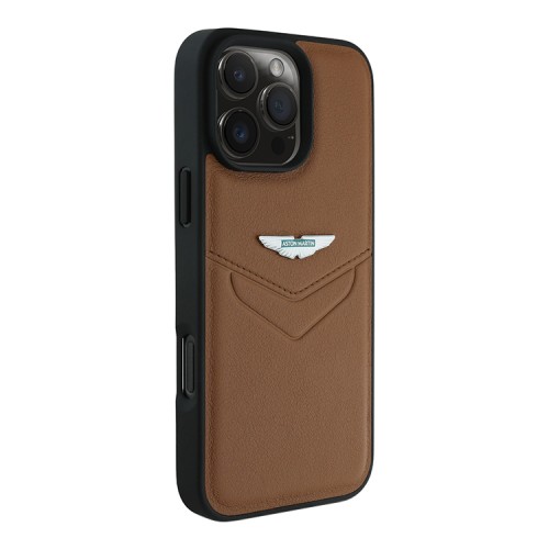 Aston Martin для iPhone 16 Pro Max чехол Leather Victory Design Hard Camel