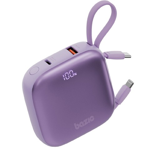 Energea АКБ Bazic GoPower Fusion, 10000 4in1 USB-C+A +USB-C/Lighning cables PD20W Display, Lavender