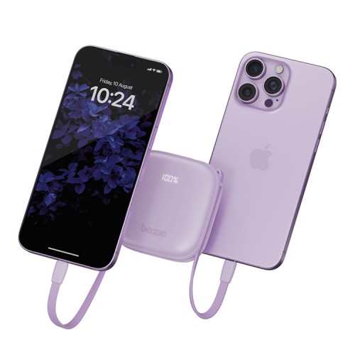 Energea АКБ Bazic GoPower Fusion, 10000 4in1 USB-C+A +USB-C/Lighning cables PD20W Display, Lavender