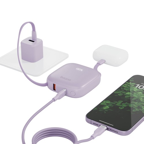 Energea АКБ Bazic GoPower Fusion, 10000 4in1 USB-C+A +USB-C/Lighning cables PD20W Display, Lavender