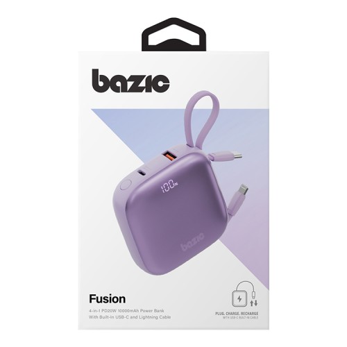 Energea АКБ Bazic GoPower Fusion, 10000 4in1 USB-C+A +USB-C/Lighning cables PD20W Display, Lavender