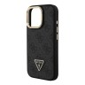 Guess для iPhone 15 Pro Max чехол PU 4G Triangle metal logo and Camera Stand Hard Black (MagSafe)