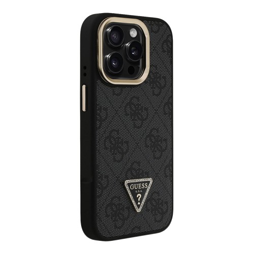 Guess для iPhone 15 Pro Max чехол PU 4G Triangle metal logo and Camera Stand Hard Black (MagSafe)