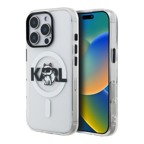 Karl Lagerfeld для iPhone 16 Pro чехол PC/TPU Sketch Choupette Transparent (MagSafe)