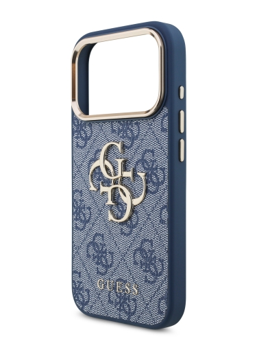 Guess для iPhone 17 Pro чехол PU 4G Big metal logo Gold camera Hard Blue