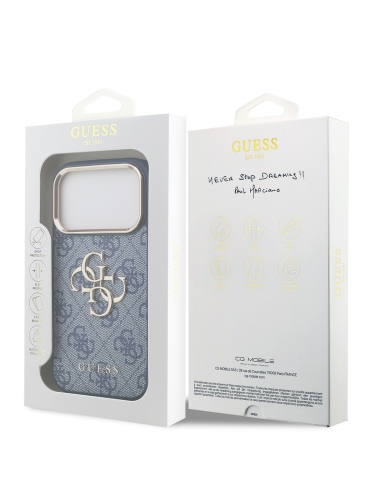 Guess для iPhone 17 Pro чехол PU 4G Big metal logo Gold camera Hard Blue