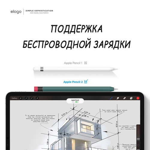 Чехол Elago Silicone для стилуса Apple Pencil 2, Midnight green